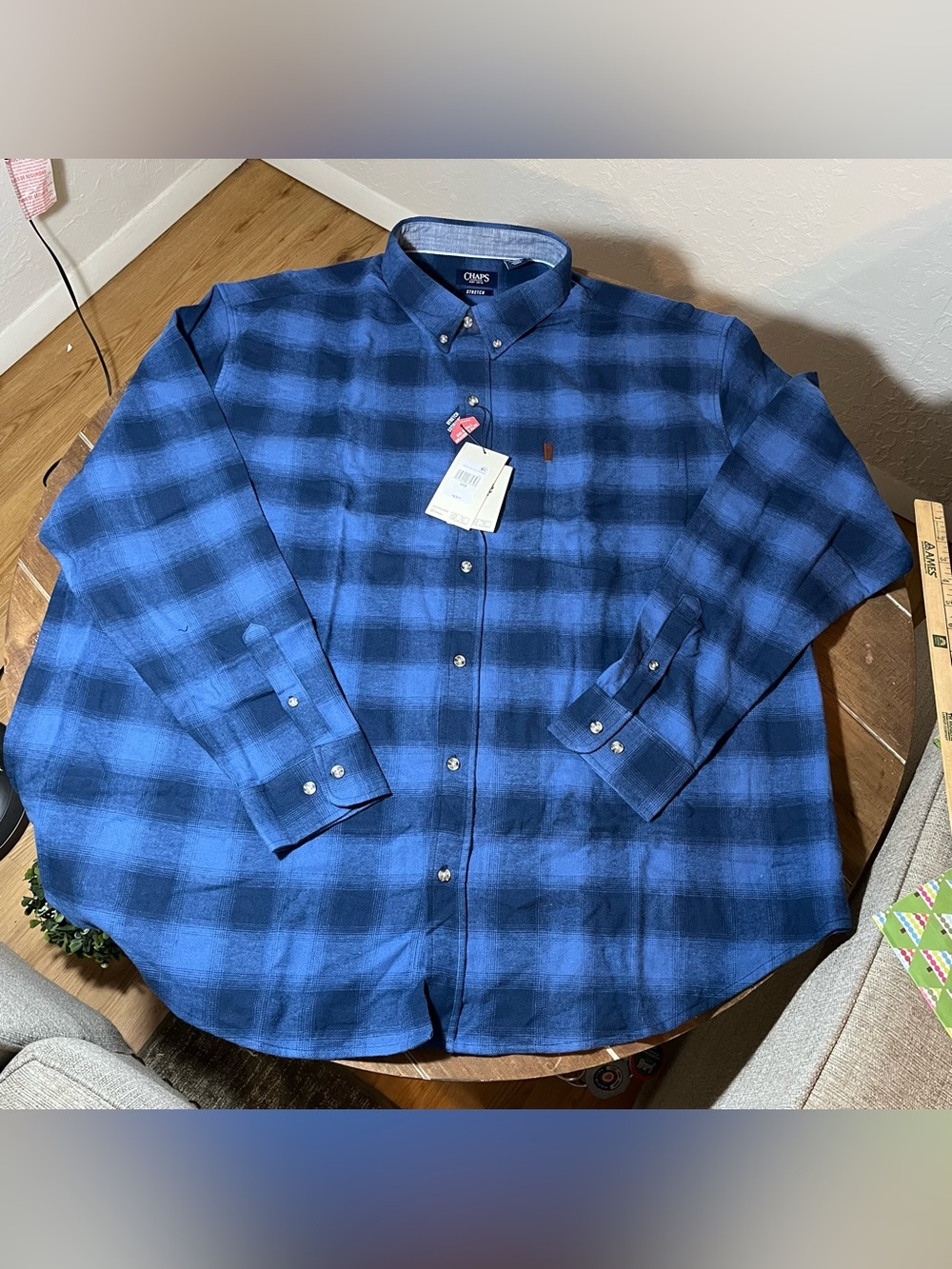 Chaps Men’s Blue Plaid Button-Down Flannel Shirt size 4XL
